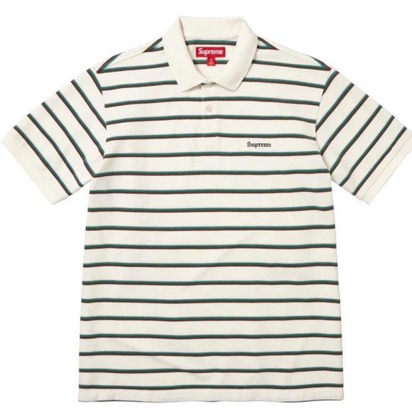 NEW Supreme Washed Stripe White Polo with Brown and Teal Stripes